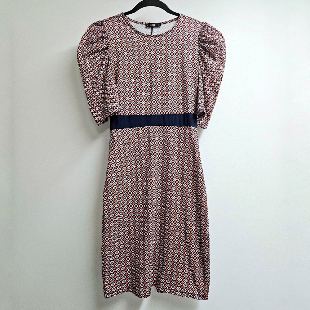 Red/Navy Printed Pencil Dress